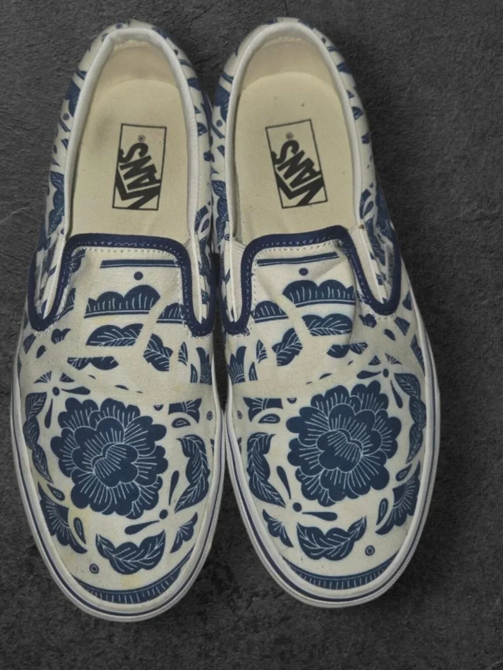 Vans Classic Slip-On Blue White Floral Print Sneakers